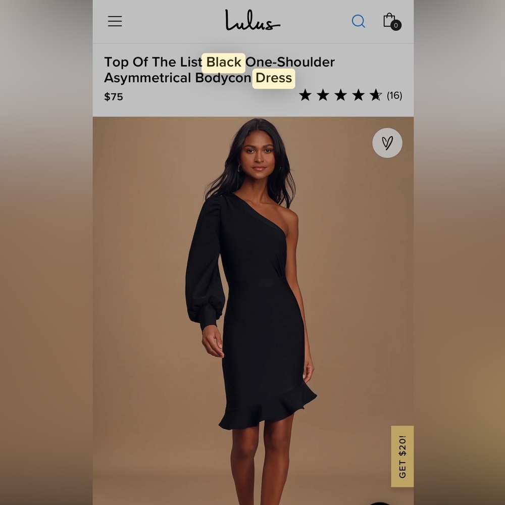 Lulus one shoulder asymmetrical body con black dress
